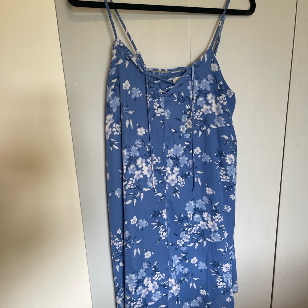Blue Floral Spaghetti Strap Dress